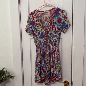 Multicolored Floral Print Dress w/ Front Button Detail (M)